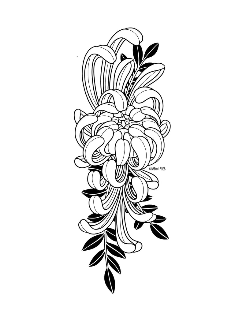Available Neo-traditional chrysanthemum tattoo design