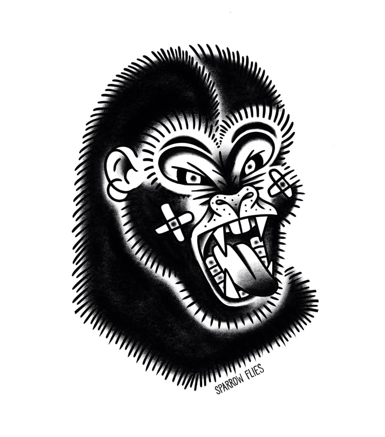 Old school angry gorilla tattoo design