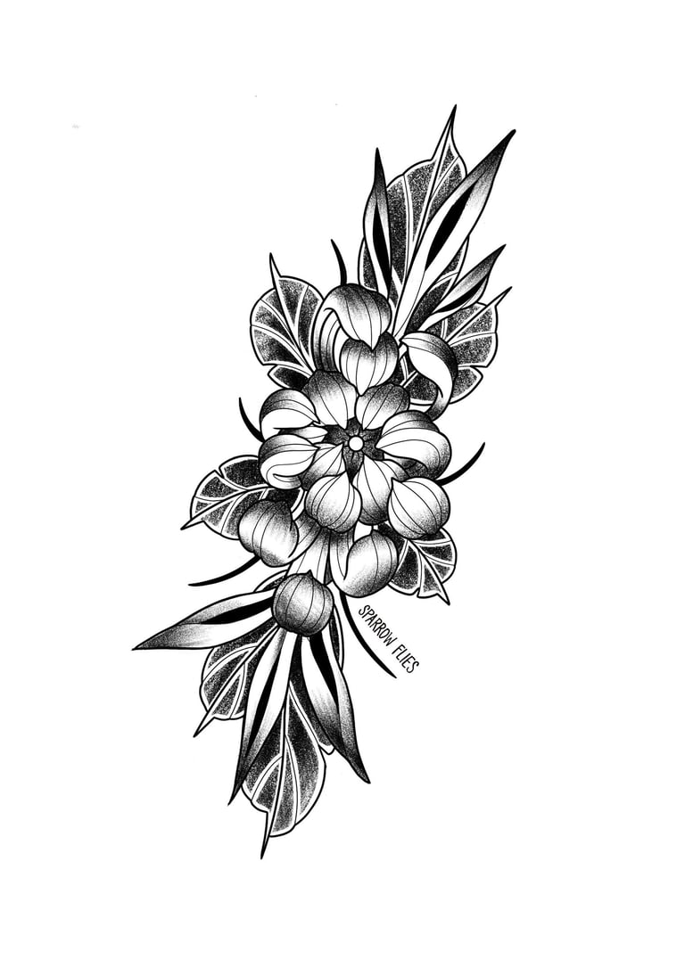 Blackwork chrysanthemum tattoo design