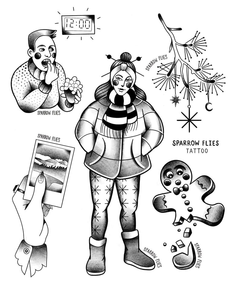 Christmas inspired tattoo flashes
