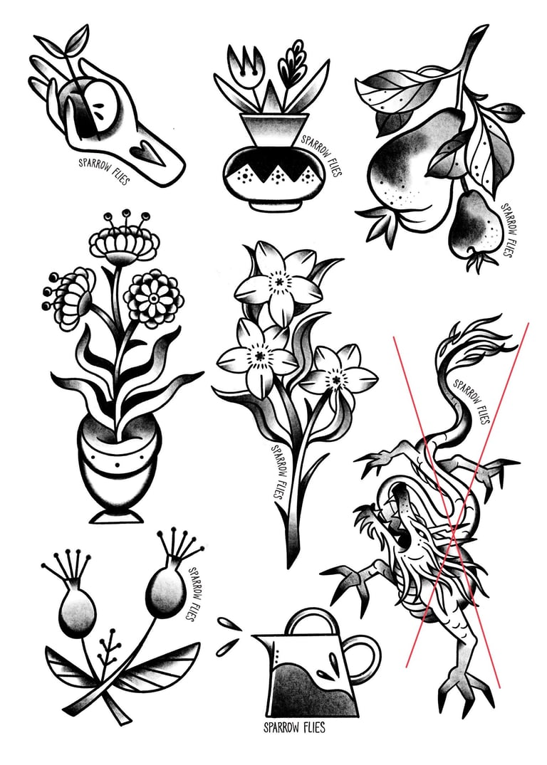 Abailable small tattoo designs in old school traditional style