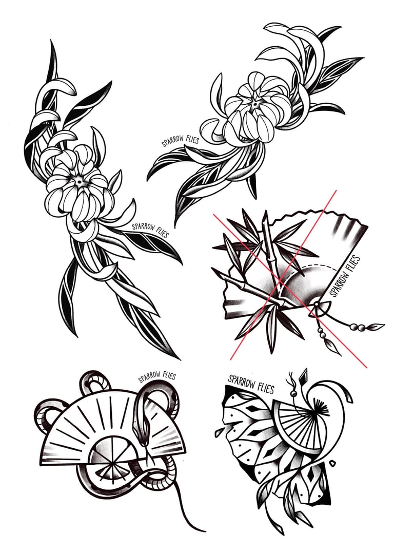 Available tattoo designs - chrysanthemums and fans
