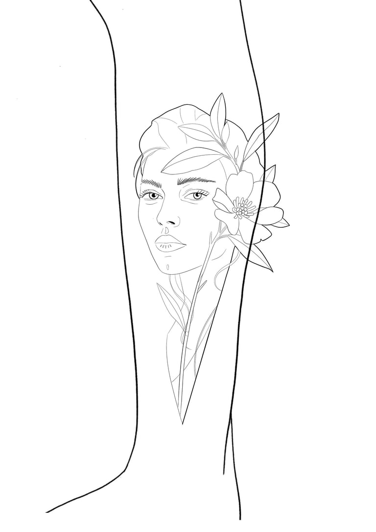 Woman and flower tattoo design available for booking