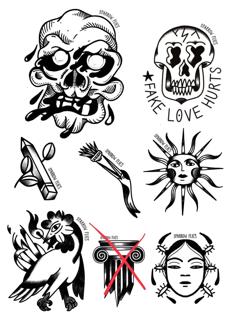 Available Old school tattoo designs by Sparrow Flies