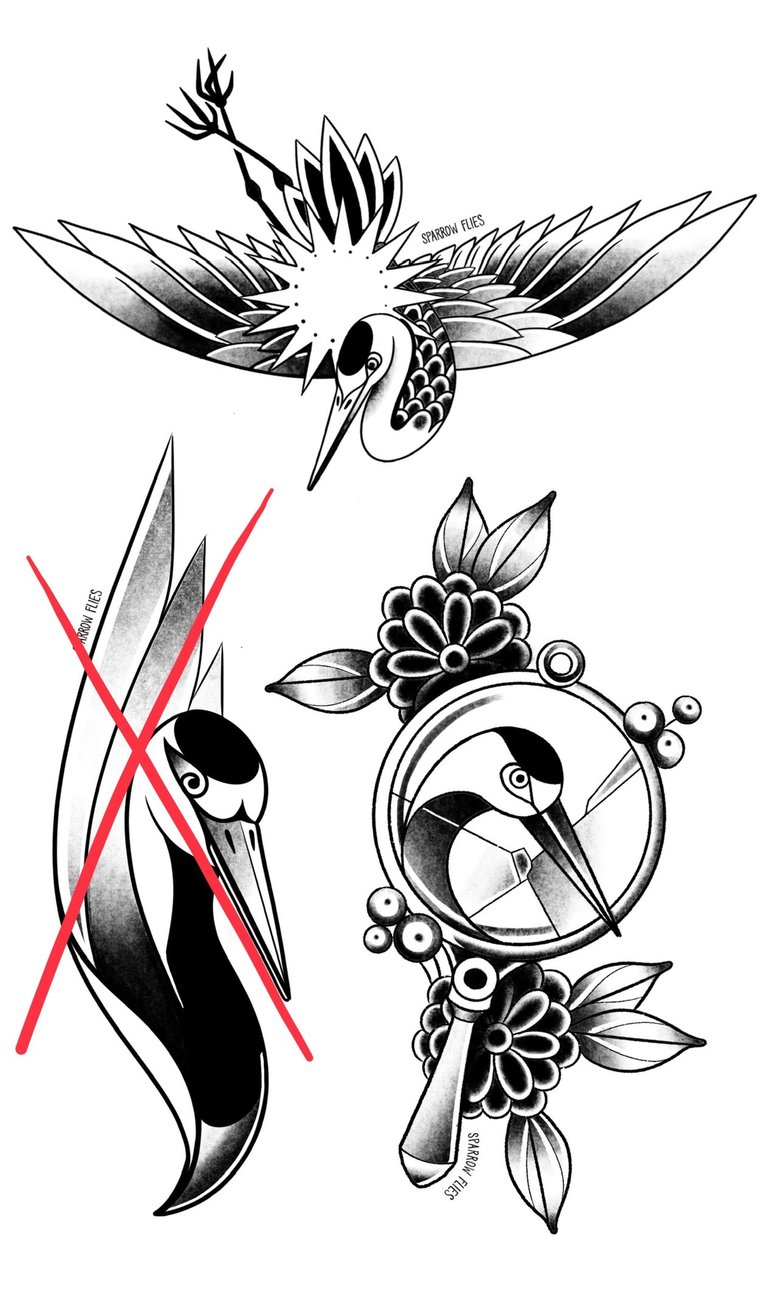 Available Old school crane tattoo designs by Sparrow Flies
