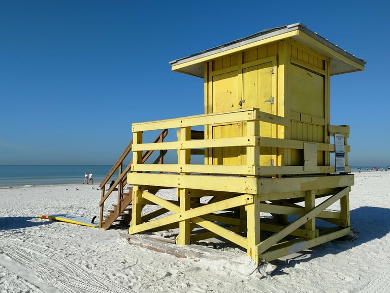Yellow lifeguard tower on Siesta Key Beach