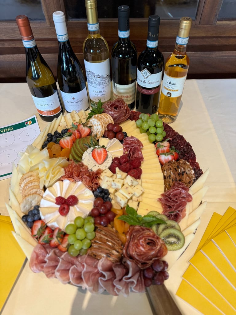 Bottles of wine and a charcuterie board