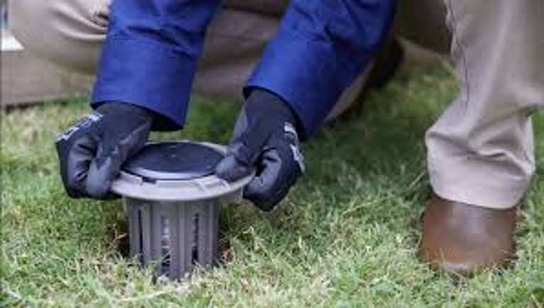 a technician installing Trelona ATBS termite stations