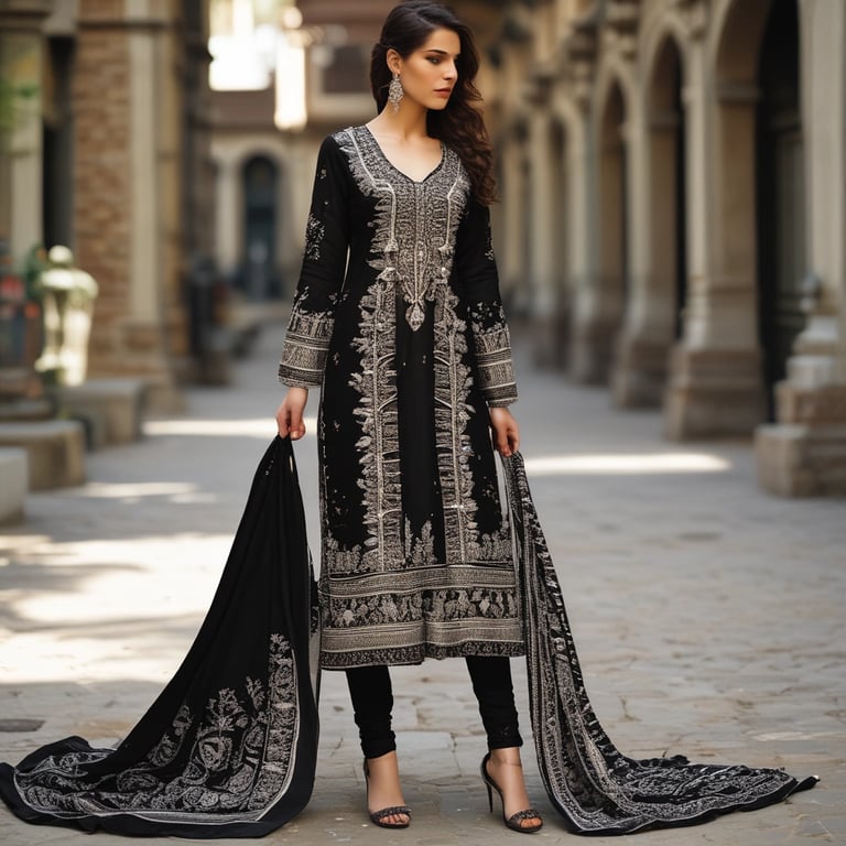 A vibrant display of traditional Indian and Pakistani women's suits hanging elegantly on a wooden rack.