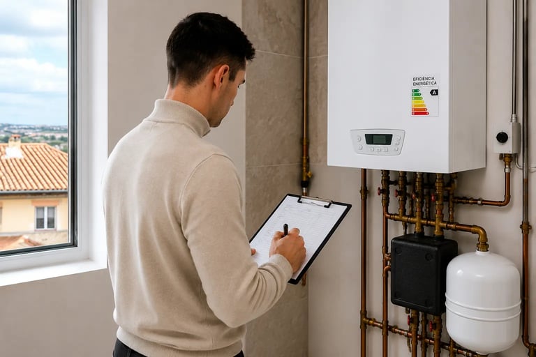 Arquitecte tècnic Roger Albareda realitzant inspecció d’instal·lació per certificat energètic
