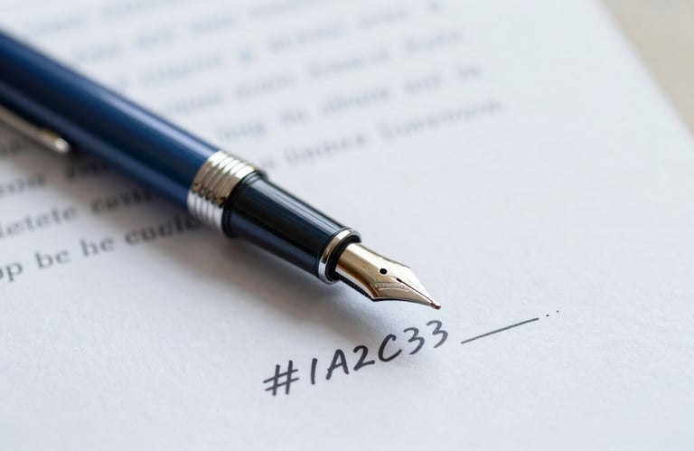 A conceptual, sharp image of a professional fountain pen resting on a signed document, symbolizing integrity and legal compliance. The color scheme is dominated by #1A2C3F and #F5F8FA.