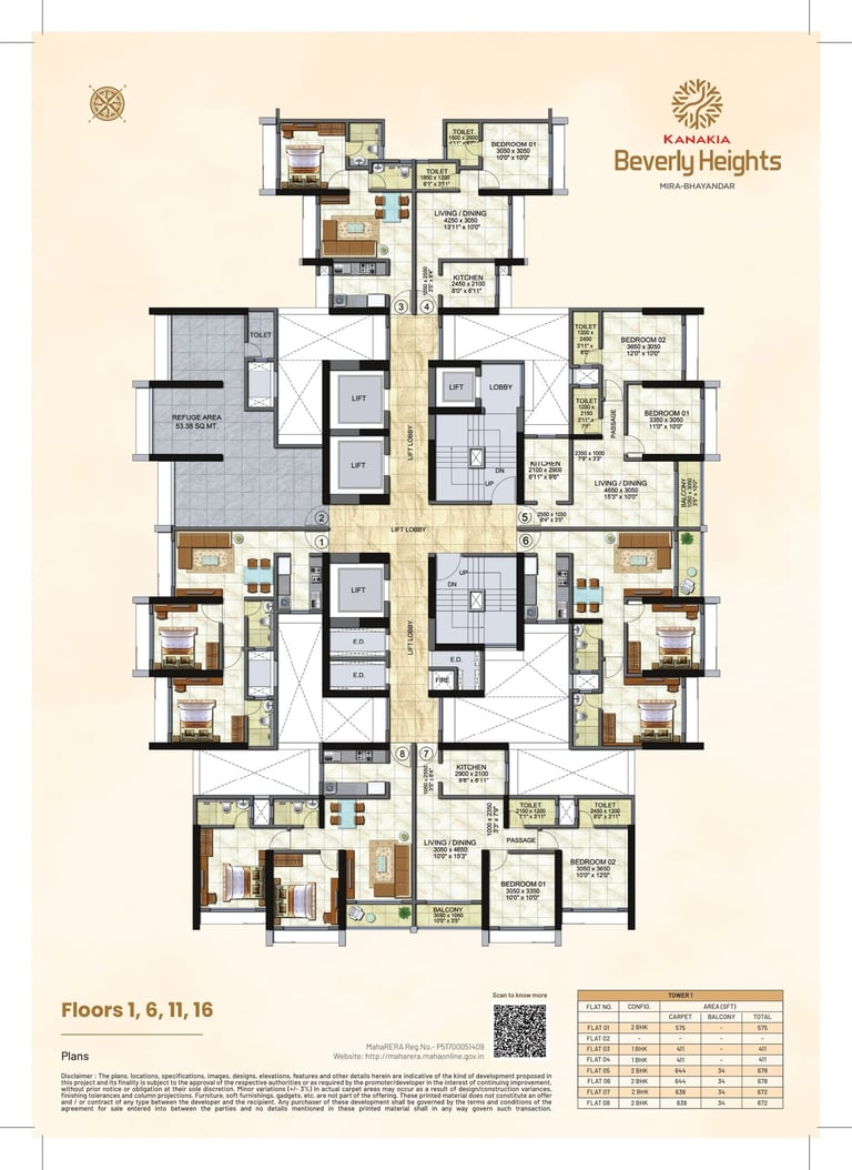 FLOOR PLAN TOWER 1 KANAKIA BEVERLY HEIGHTS, KANAKIA BEVERLY HEIGHTS INDRALOK PHASE 6, KANAKIA BEVERLY HEIGHTS BHAYANDAR EAST