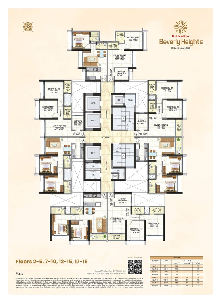 FLOOR PLAN TOWER 1 KANAKIA BEVERLY HEIGHTS, KANAKIA BEVERLY HEIGHTS INDRALOK PHASE 6, KANAKIA BEVERLY HEIGHTS BHAYANDAR EAST