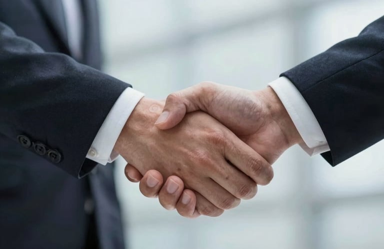 A symbolic handshake image representing a successful and ethical business agreement, with a focus on trust and clarity.