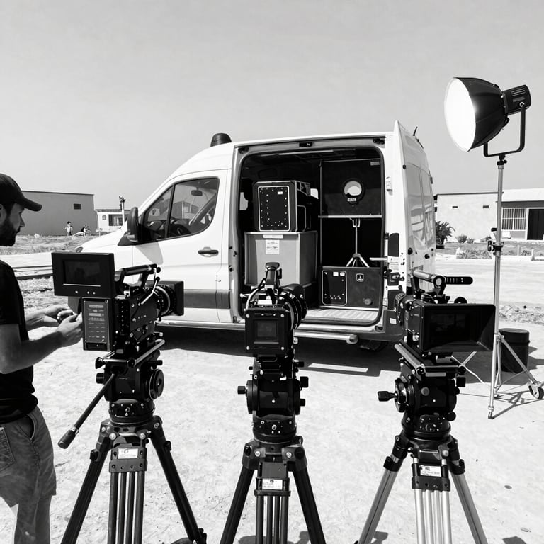 A close-up of a professional cinematic camera lens with minimal reflections, shot in a high-contrast black and white style. The focus is on the precision of the equipment, utilizing #0A0A0A and #D9D9D9.