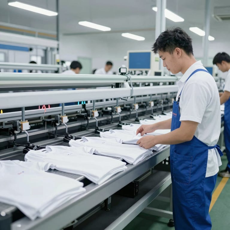 A colorful workspace showing various textile customization techniques in action.