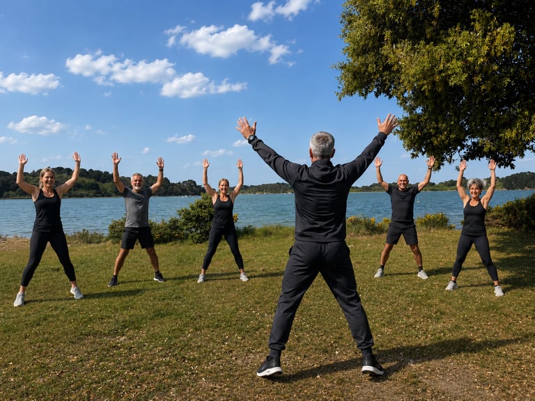 Séance training small group sur une pelouse au bord du Golfe du Morbihan à Sarzeau