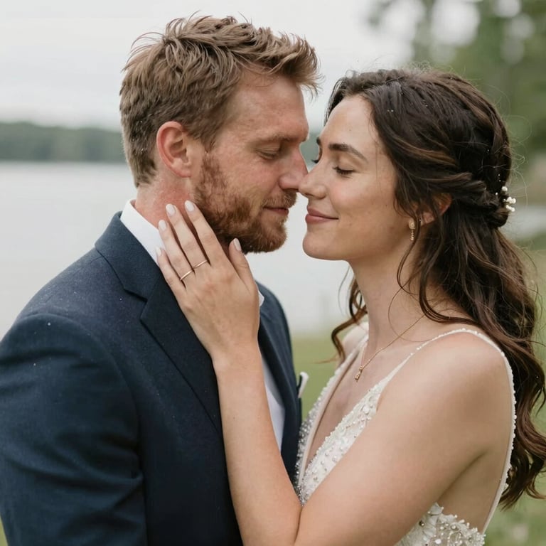 A candid moment of a bride laughing joyfully during a sunlit wedding ceremony.