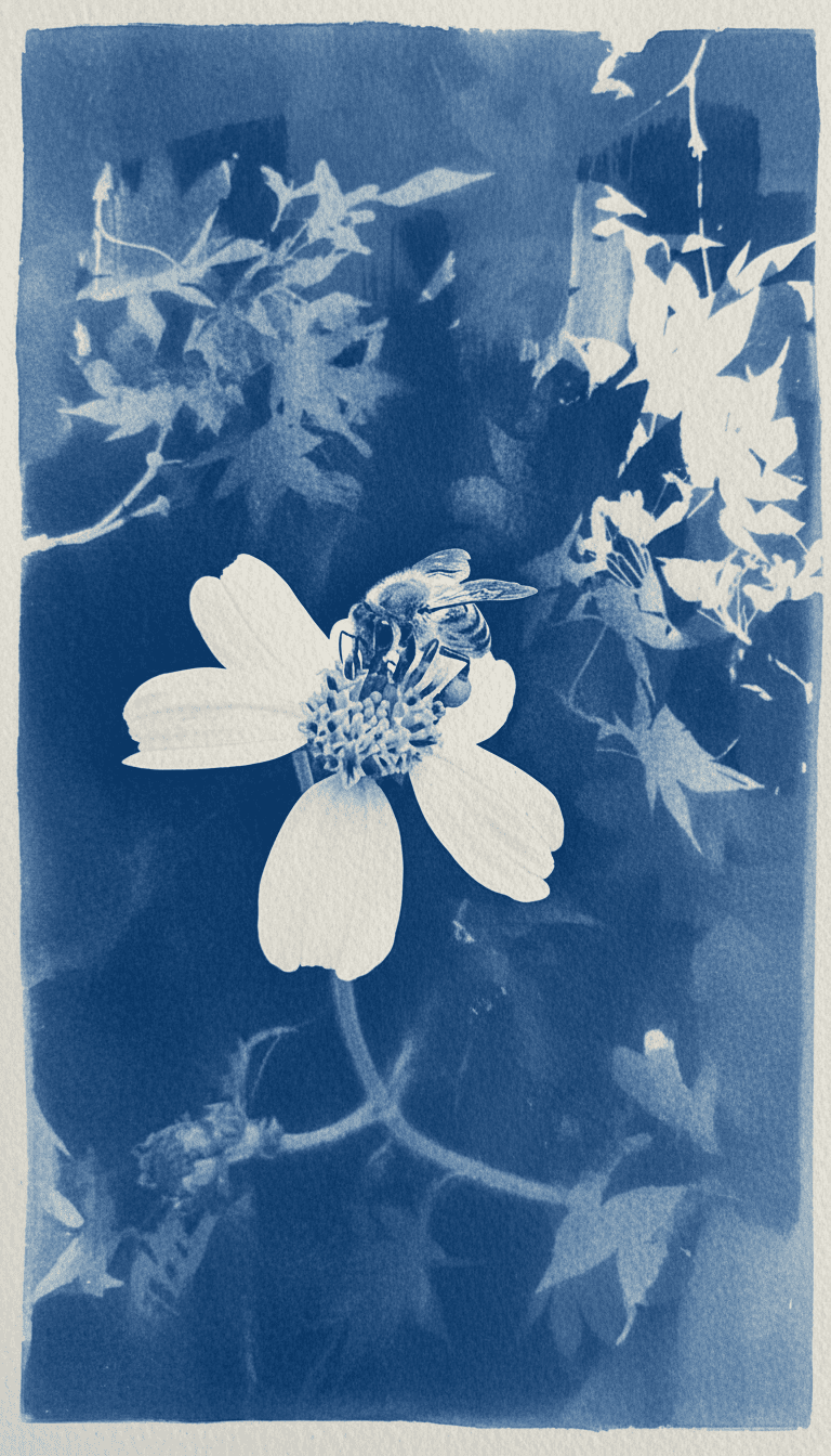 cianotipia abeja flor monterrey