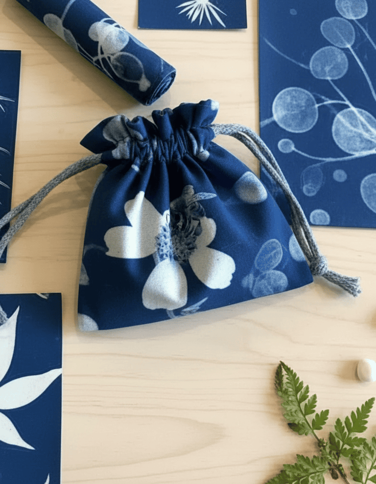 Bolsa con cianotipia revelado textil