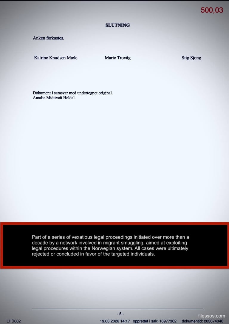 Court decision, Zainab Abdulkarim Ali , lose a malicious lawsuit before the Oslo District Court