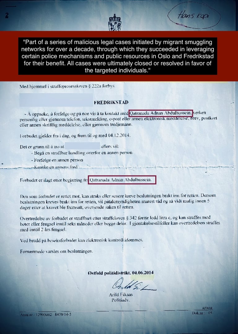 Klanderverdig politisak utarbeidet av Salah Al-Saadi i sin kone Qatranada Adnan Abdulhusseins navn