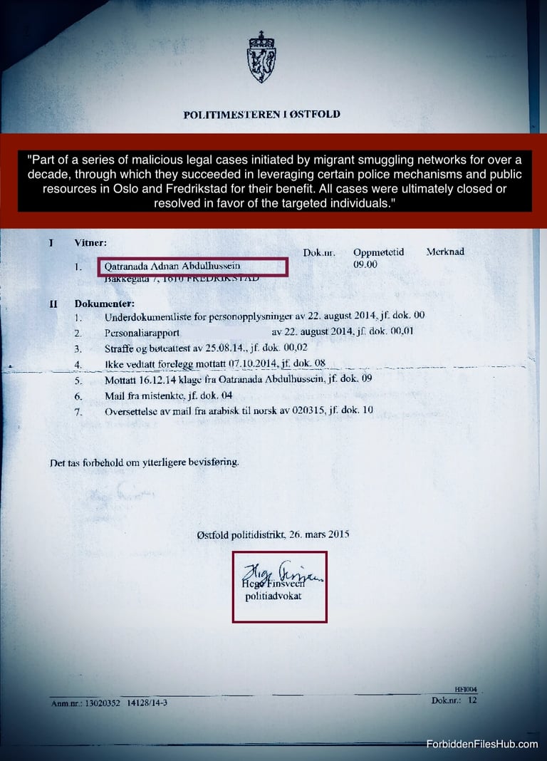 "Dokument fra advokat Hege Finsveen, Fredrikstad politiet – klanderverdig sak relatert til Salah Hassan Al Saadi