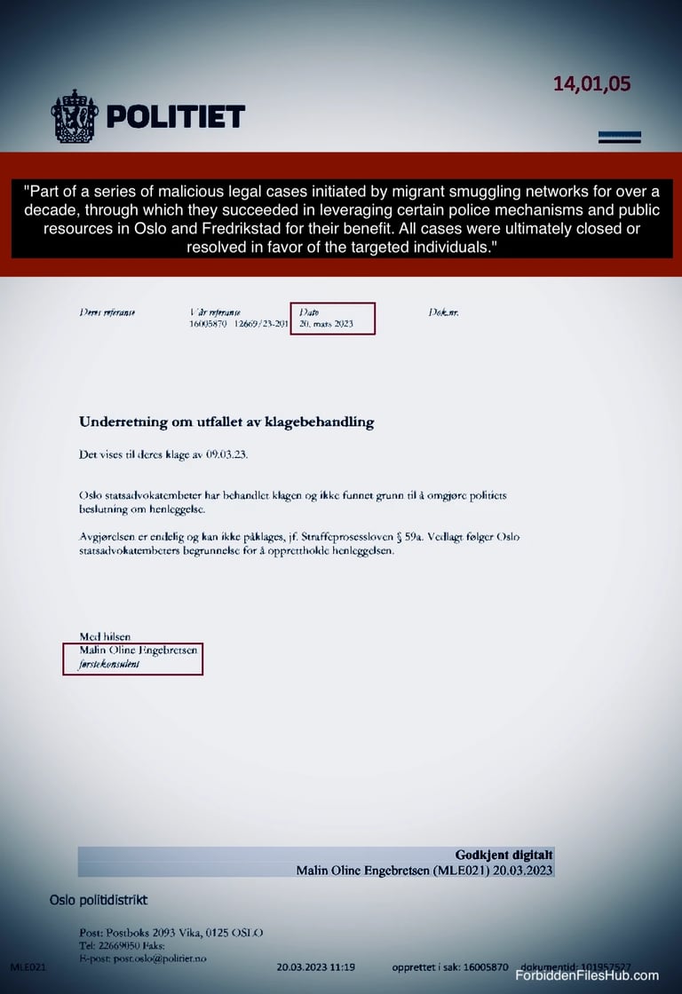 Dokument fra advokat Malin Oline Engebretsen, Oslo politiet – klanderverdig sak relatert til Zainab Abdulkarim Ali, Art