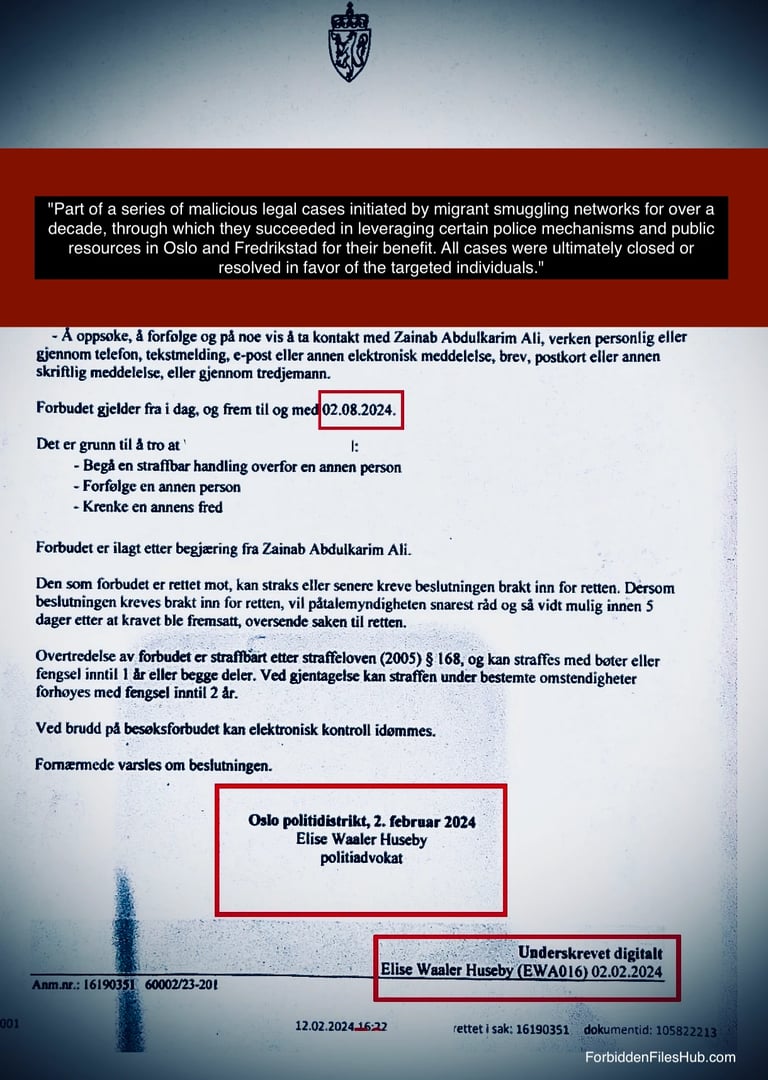 Umoralsk dokument fra advokat Elise Waaler Huseby, Oslo Police –  til  Zainab Abdulkarim Ali, Zainab Art