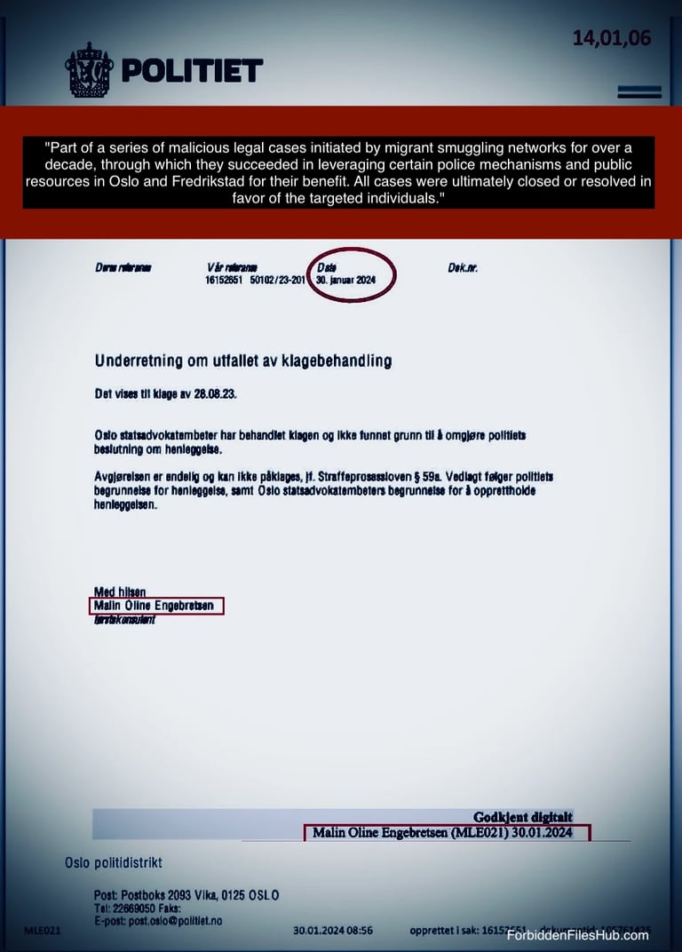 Umoralsk dokument fra advokat Maren Brit Østern,, Oslo Police –  til  Zainab Abdulkarim Ali, Zainab Art