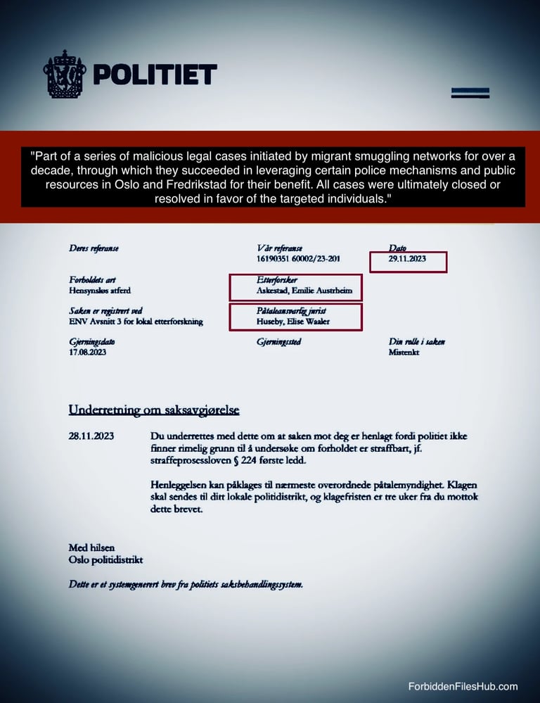 Dokument fra advokat Elise Waaler Huseby og Emilie Austrheim Askestad, Oslo politiet umoralsk til Zainab Abdulkarim Ali