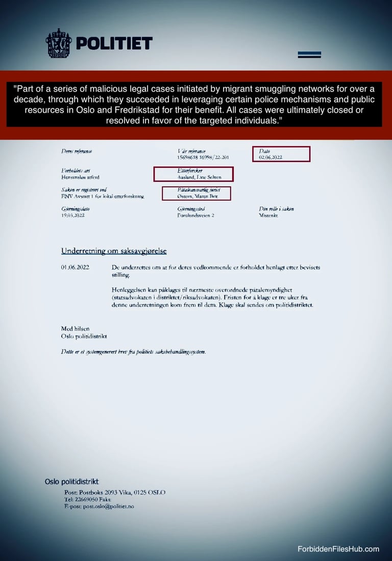 Dokument fra Oslo politiet – klanderverdig sak relatert til Zainab Abdulkarim Ali som viser misbruk av rettssystemet