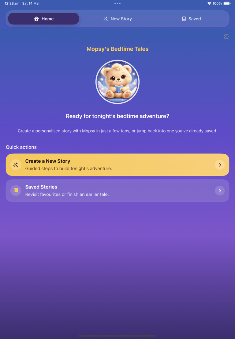iPad screen shot of app Home Screen