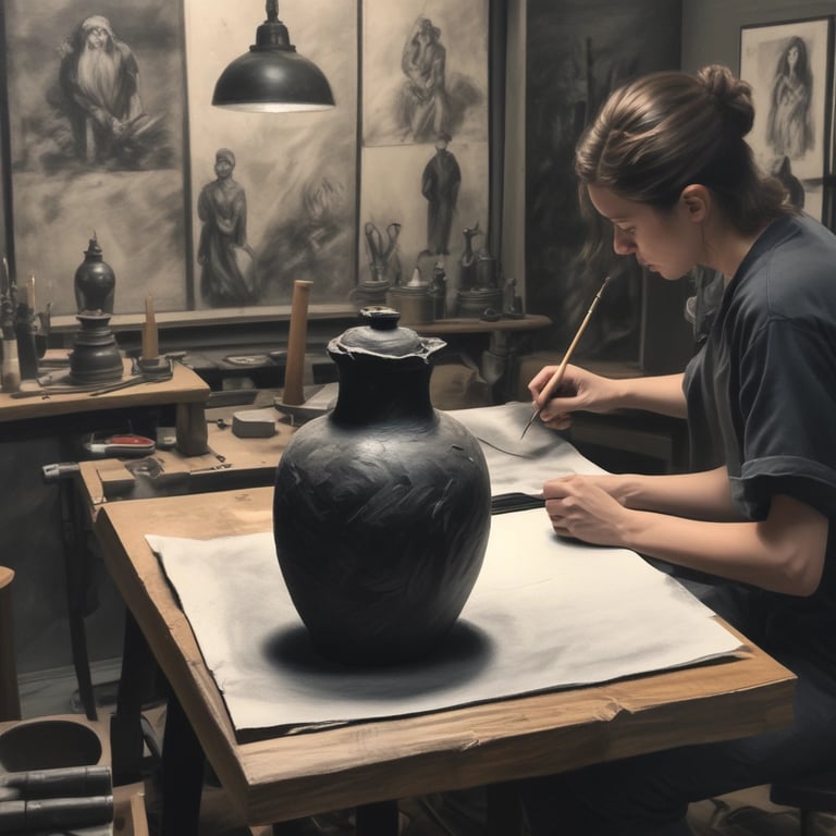 Sculpture class participants shaping clay figures with focused expressions.