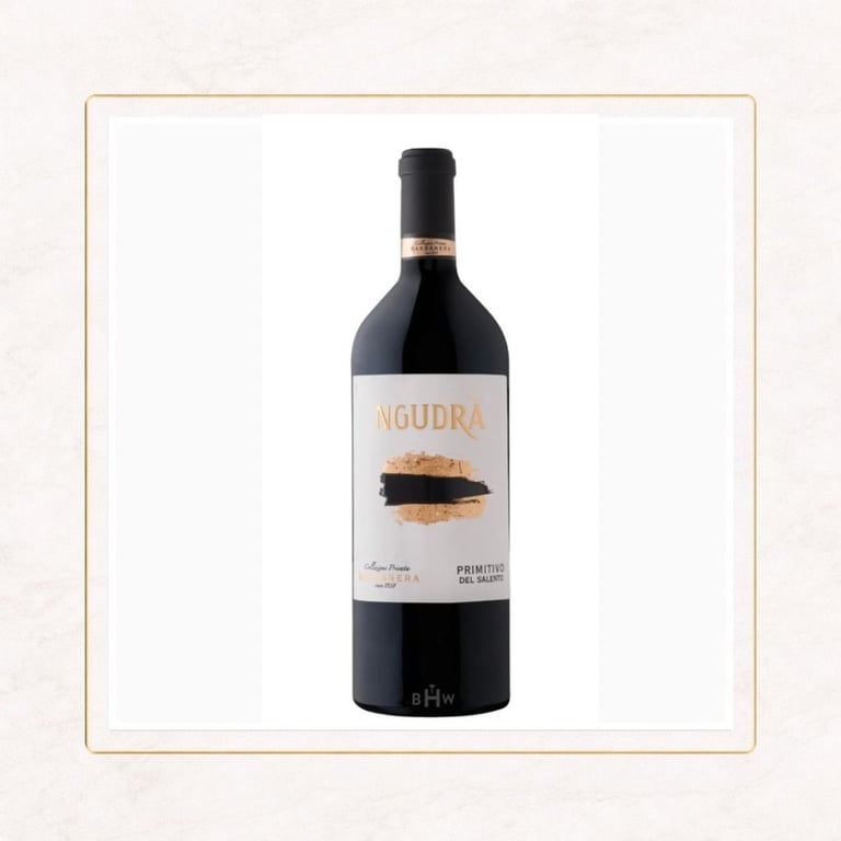 Vino Ngudra Primitivo Salento IGT. Tinto de autor con botella de diseño artesanal