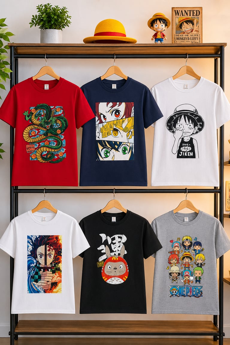 Colección de camisetas con estampados de anime de personajes de One Piece, Dragon Ball y Demon Slaye