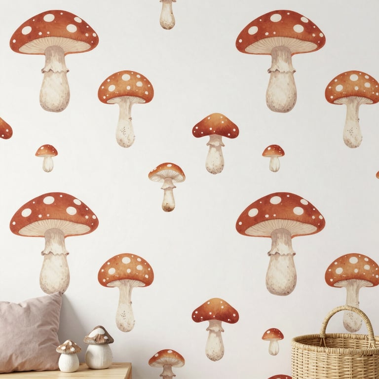 A cozy nursery corner with pastel clouds and star decals glowing softly on the walls.