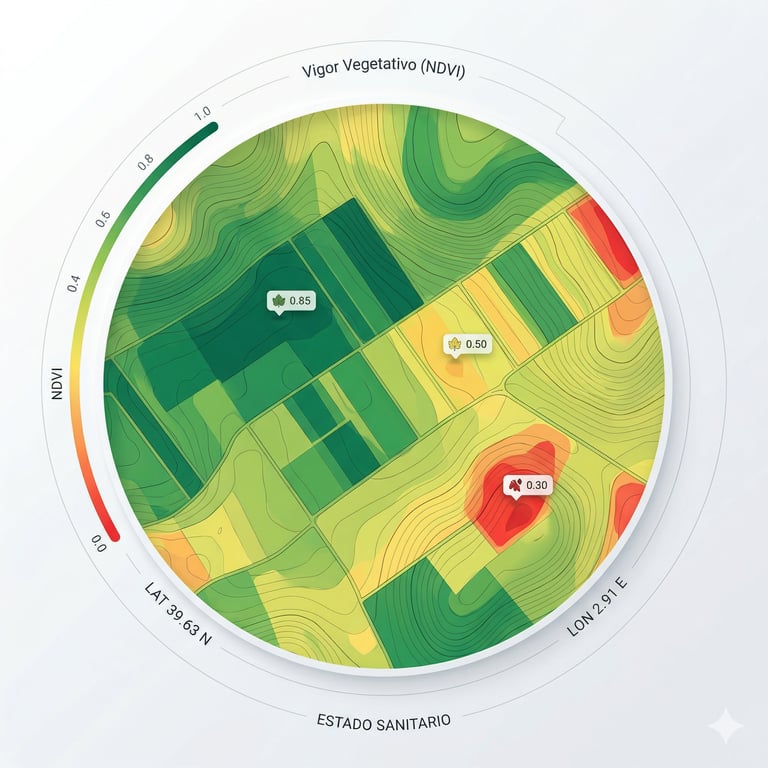 Mapa NDVI de vigor vegetativo y salud foliar de AgroData IB. Agricultura de precisión y Smart Farming en Baleares.