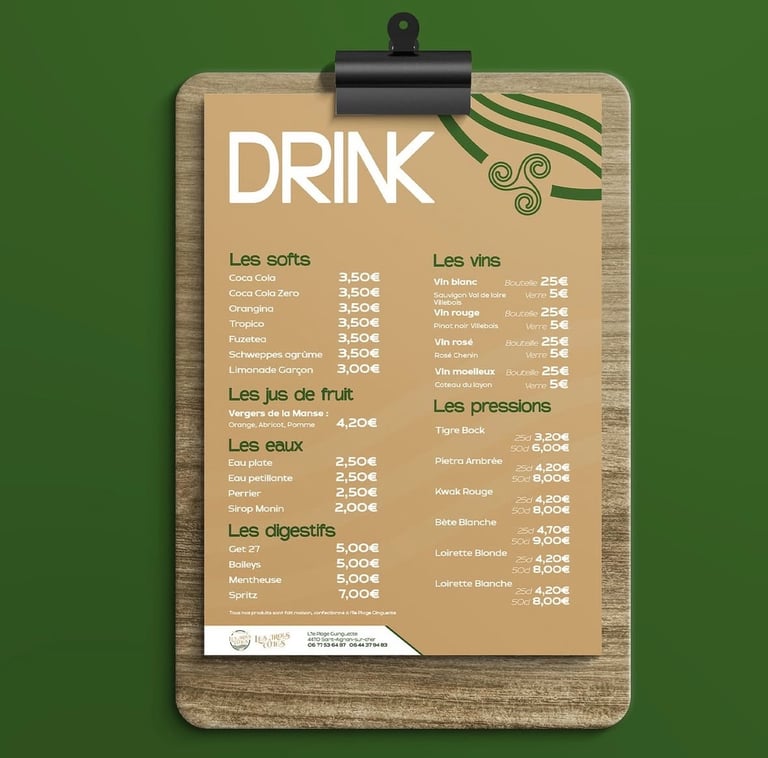 Carte des boissons design sur fond vert – BenRaff Studio