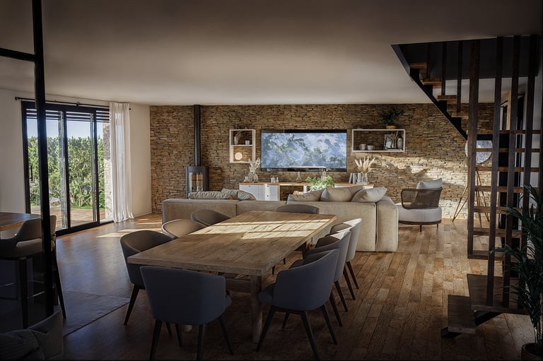 Rendu 3D salle à manger rustique et moderne – BenRaff Studio