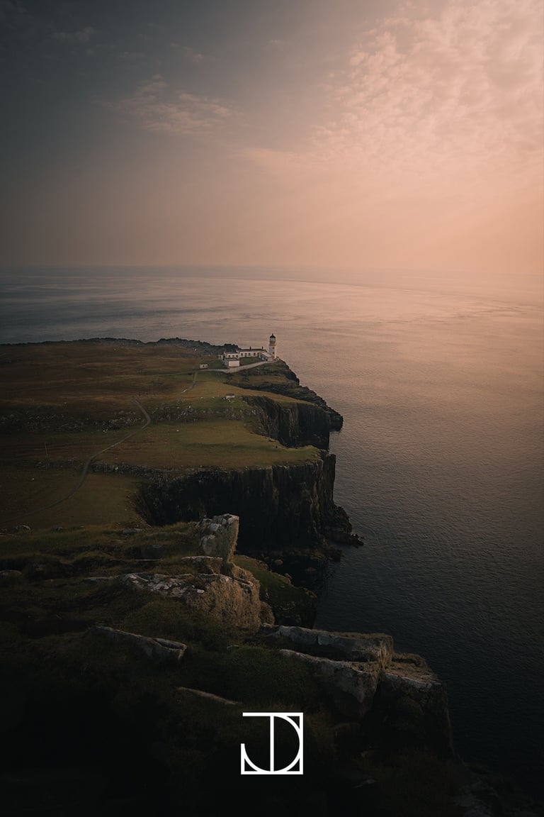 photo mer falaise phare Neist-point coucher-de-soleil