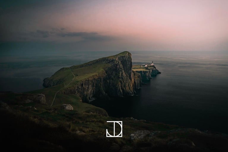 photo mer falaise phare Neist-point coucher-de-soleil