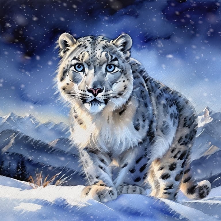 Snow Leopard portrait, artwork by Philip Preston.