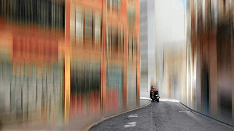 Valencia street with motorbike, art photography by Philip Preston.