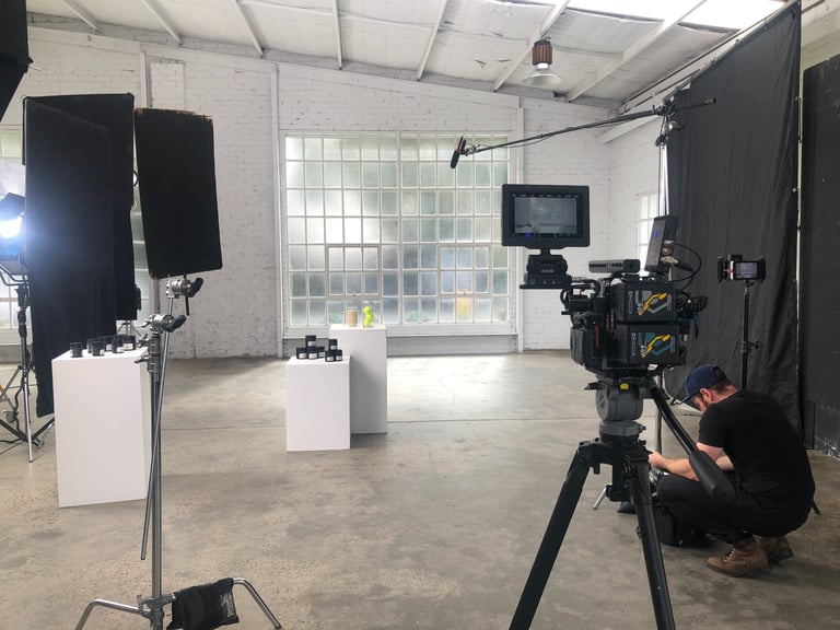 studio with lights and blackout flags