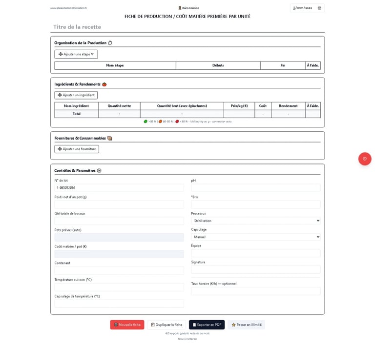 Fiche de production automatisée pour conserveries artisanales et transformateurs alimentaires