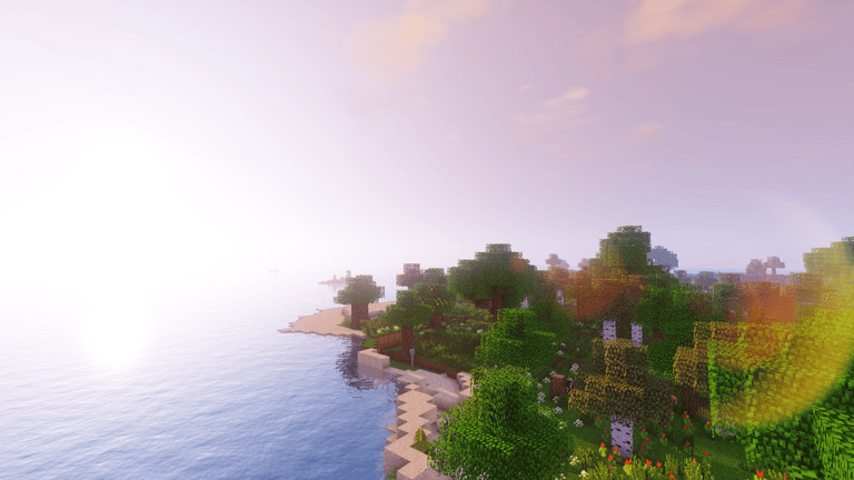 Another sunrise (withl Lens Flare effect) with TME Shaders in Minecraft