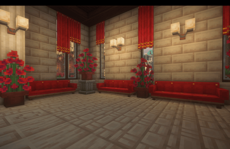 Entry Hall with Sofas, Street Lamps, Curtains