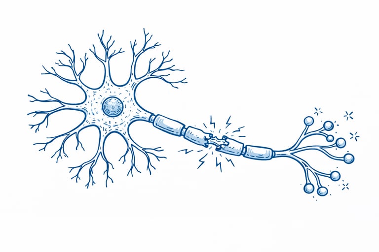 beschadigde zenuw, getekend met blauwe marker