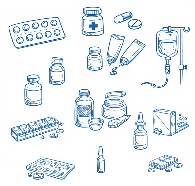 medicijnen getekend met blauwe marker